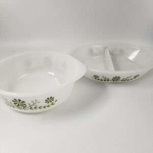 Vintage Glasbake Daisy Day Jeannette Casserole Dish Divided Vegetable Lot 2